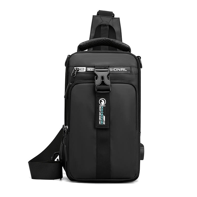 Polyester Sling Backpack with USB Charging Port Black color SKU reference