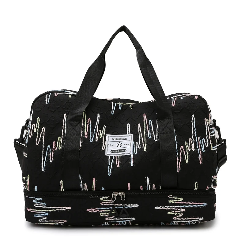 Four-Color Oxford Travel Duffel with Shoe Compartment Black color SKU reference