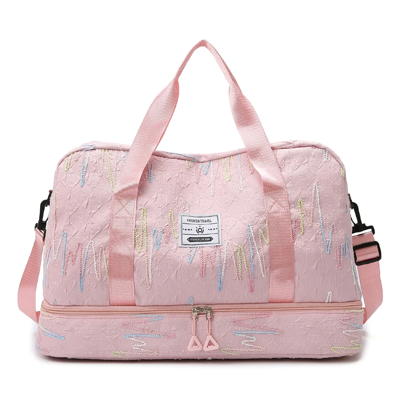 Four-Color Oxford Travel Duffel with Shoe Compartment Pink color SKU reference