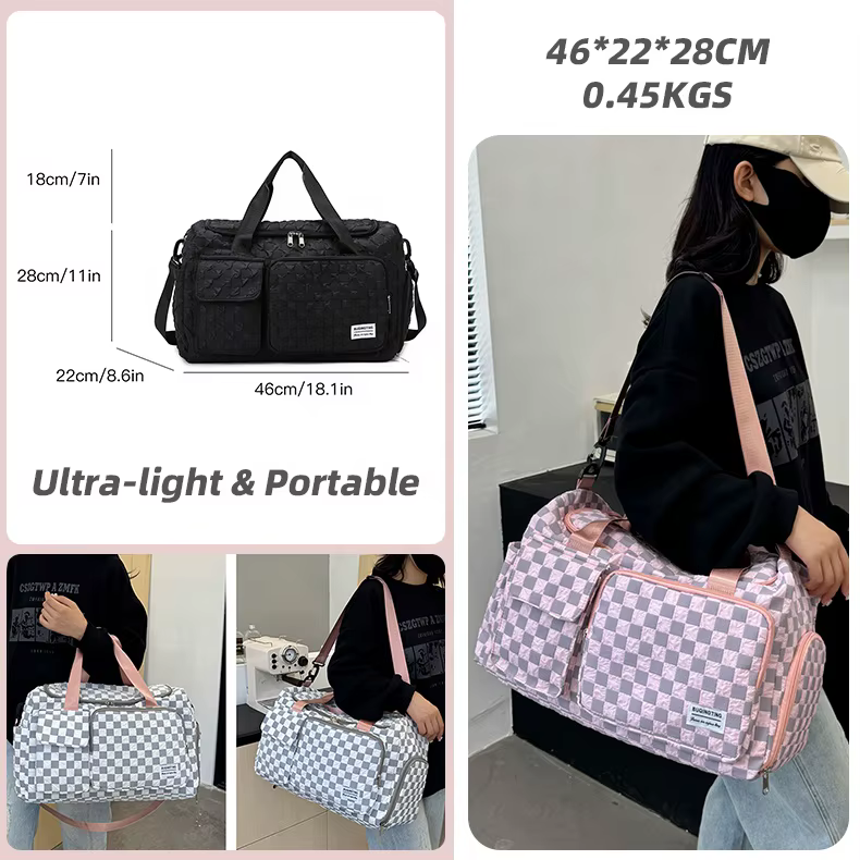 Checkered Gym & Travel Duffel with Shoe Compartment product reference image