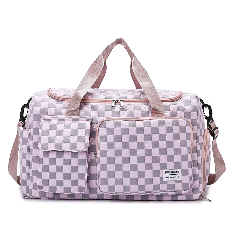 Checkered Gym & Travel Duffel with Shoe Compartment Pink color SKU reference