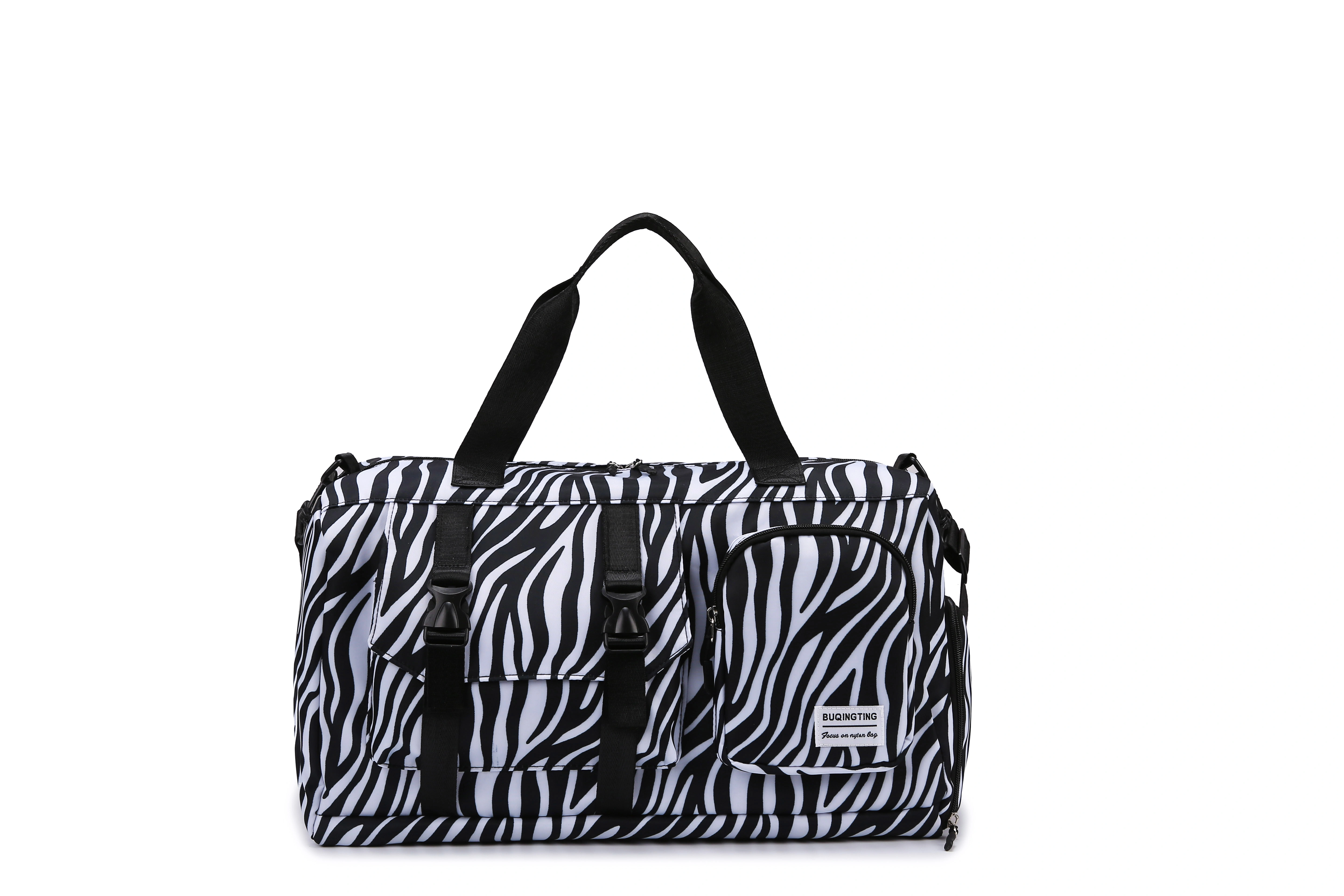 Animal-Print Travel Duffel with Shoe Compartment Black color SKU reference