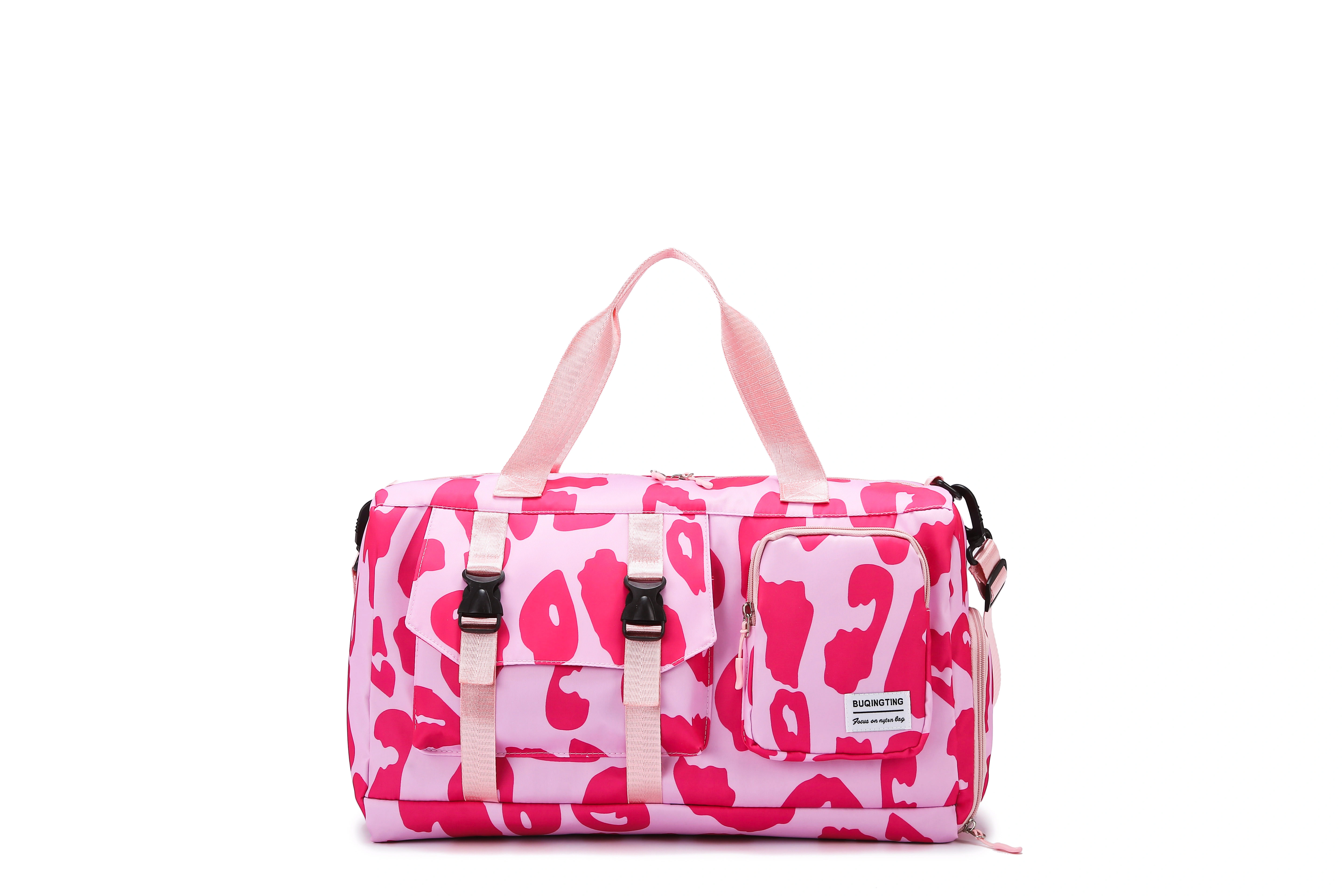 Animal-Print Travel Duffel with Shoe Compartment Pink color SKU reference
