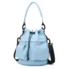 Multi-Pocket Nylon Bucket Shoulder Bag with Detachable Strap Sky blue color SKU reference