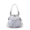 Multi-Pocket Nylon Bucket Shoulder Bag with Detachable Strap Light purple color SKU reference