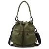 Multi-Pocket Nylon Bucket Shoulder Bag with Detachable Strap Dark green color SKU reference