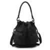 Multi-Pocket Nylon Bucket Shoulder Bag with Detachable Strap Black color SKU reference