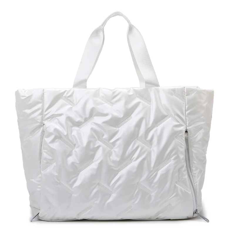 Holographic Quilted Gym Duffel with Yoga Mat Pocket White color SKU reference