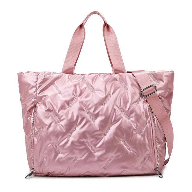 Holographic Quilted Gym Duffel with Yoga Mat Pocket Pink color SKU reference