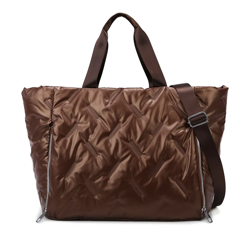Holographic Quilted Gym Duffel with Yoga Mat Pocket Brown color SKU reference