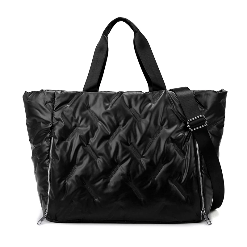 Holographic Quilted Gym Duffel with Yoga Mat Pocket Black color SKU reference