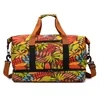 Maple-Leaf Print Oxford Travel Duffel with Shoe Pocket Yellow color SKU reference