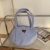 Canvas Square Tote with Love Embroidery Purple color SKU reference