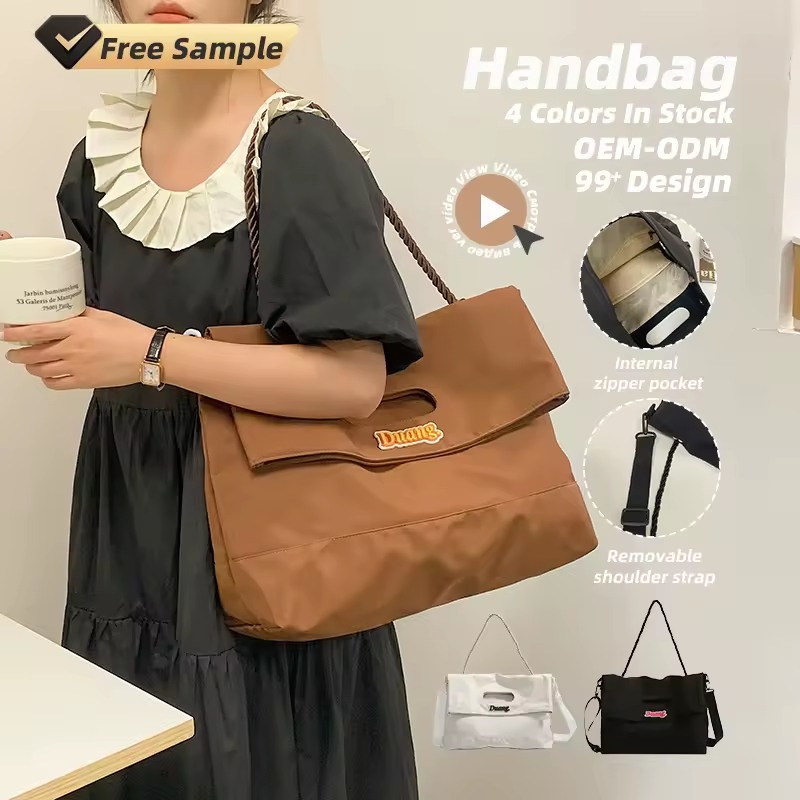 Polyester Tote Satchel with Rivet Detail and Removable Strap product reference image
