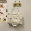 Polyester Tote Satchel with Rivet Detail and Removable Strap White color SKU reference