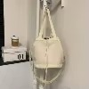 Nylon Drawstring Bucket Crossbody Sling Bag White color SKU reference