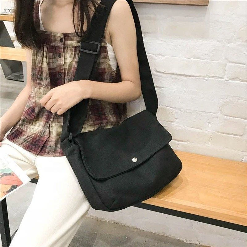 Canvas Crossbody Messenger Bag with Flap Front product reference image