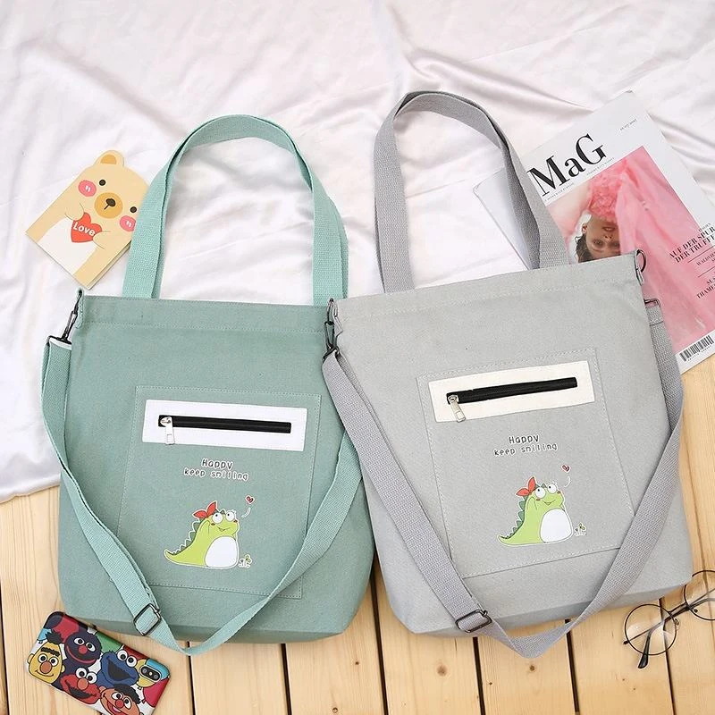 Canvas Shopper Tote with Side Zipper Pocket product reference image