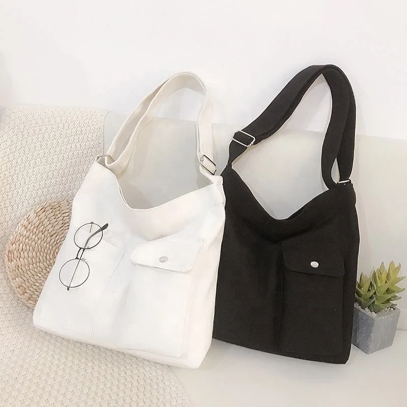 Lined Canvas Shopper Tote in Black or White product reference image