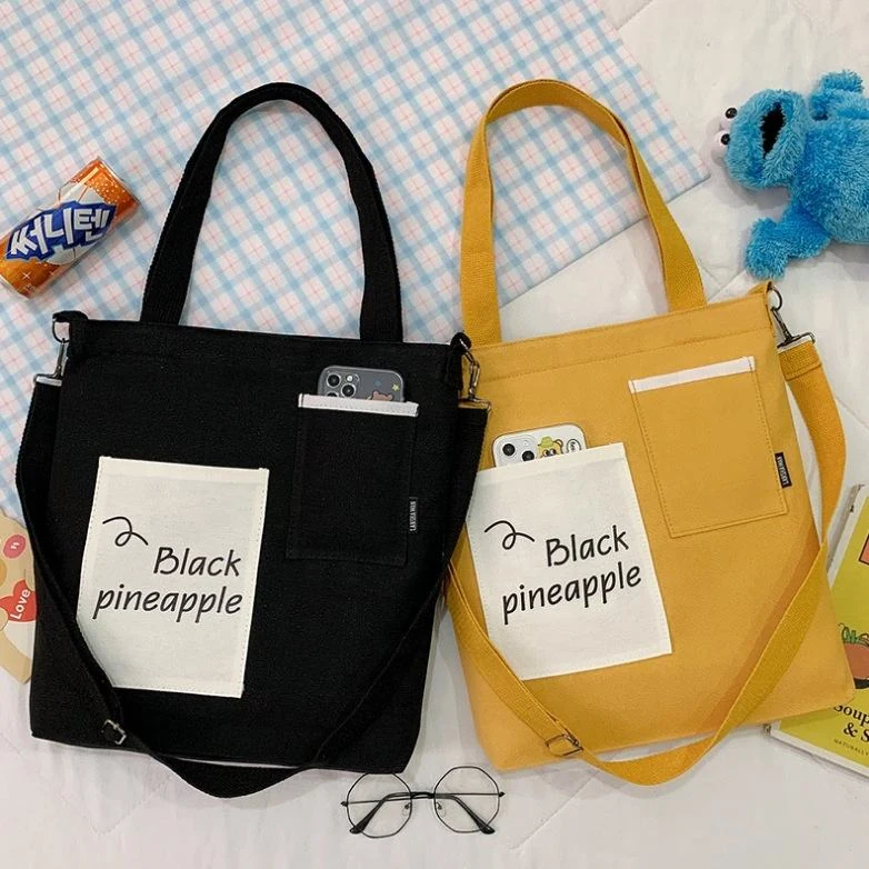 Cotton Canvas Tote with Front Graphic Pocket product reference image