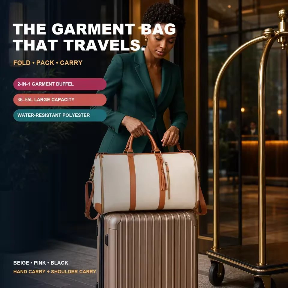 36–55L 2-in-1 Foldable Garment Duffel Bag with Shoulder Strap product reference image