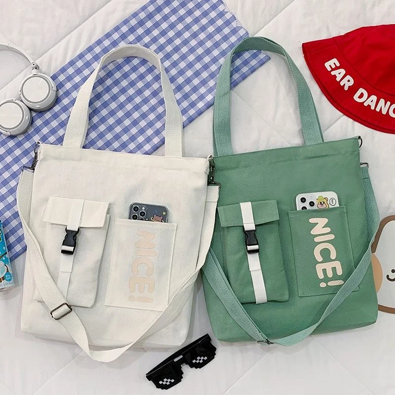 Canvas Shopper Tote with Multi-Pocket Details product reference image