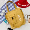 Canvas Shopper Tote with Multi-Pocket Details Yellow color SKU reference