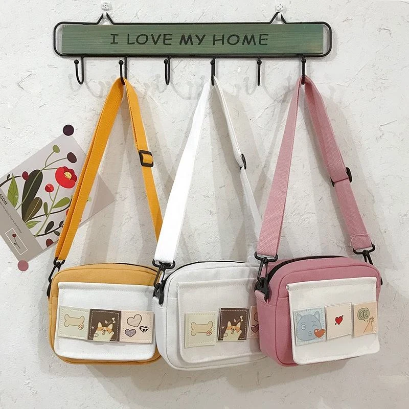Embroidered Mini Canvas Crossbody Bag with Shoulder Strap product reference image