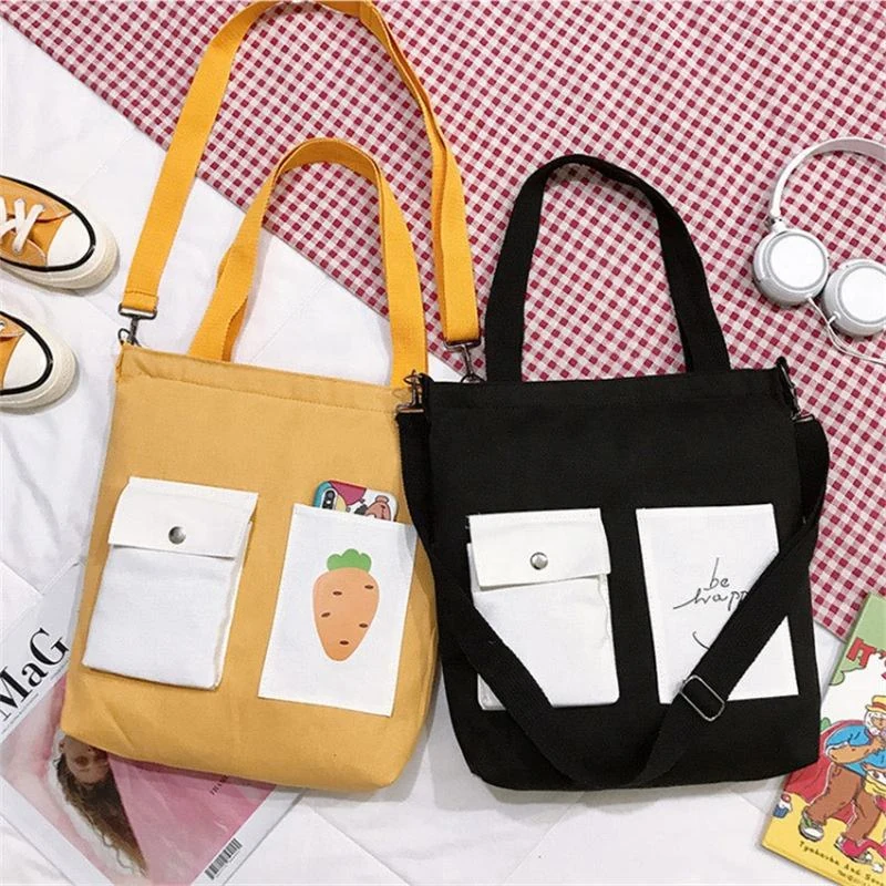 Custom-Printed Canvas Shopping Tote with Front Pocket product reference image