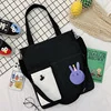 Canvas Student Tote with Rabbit Graphic and Front Pockets Black color SKU reference