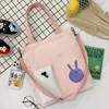 Canvas Student Tote with Rabbit Graphic and Front Pockets Burgundy color SKU reference