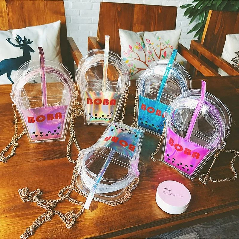 Clear Drink-Cup-Shaped Crossbody Bag with Straw Detail product reference image