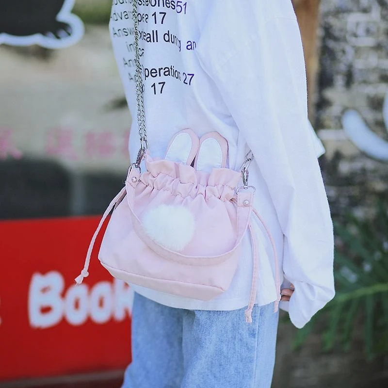 Bunny-Ear Plush Mini Crossbody Bag with Drawstring Detail product reference image