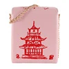 Pagoda-Print Box-Shape Crossbody Purse with Chain Red color SKU reference