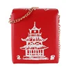 Pagoda-Print Box-Shape Crossbody Purse with Chain Watermelon red color SKU reference