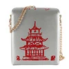 Pagoda-Print Box-Shape Crossbody Purse with Chain Silver color SKU reference