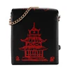 Pagoda-Print Box-Shape Crossbody Purse with Chain Black color SKU reference