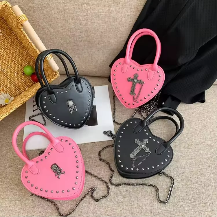 Heart-Shaped Skull & Cross PU Crossbody Bag product reference image