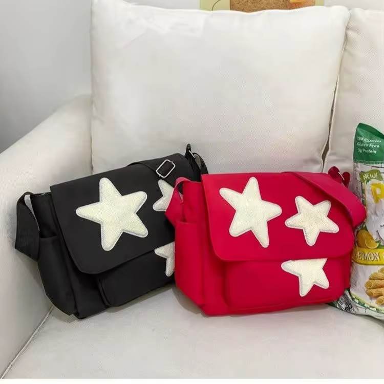 Three-Star Nylon Student Shoulder Bag with Adjustable Strap product reference image