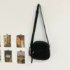 Corduroy Crossbody Bag with Adjustable Strap and Decorative Zipper Pull Black color SKU reference