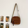 Corduroy Crossbody Bag with Adjustable Strap and Decorative Zipper Pull Brown color SKU reference
