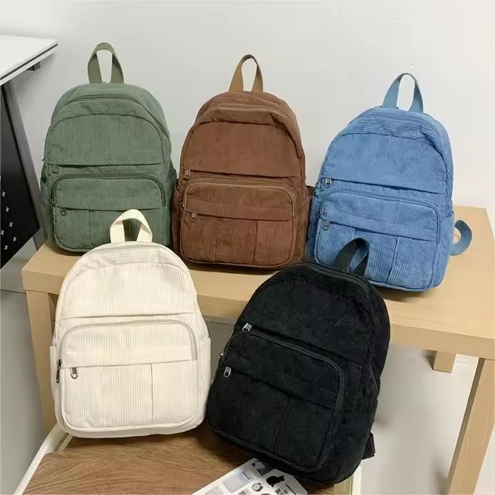 Striped Corduroy Backpack with Large Side Pockets product reference image