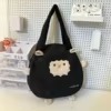 Sheep Style Velour Tote Bag with Zip Closure and Charm Black color SKU reference