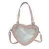 Heart-Shaped PU Crossbody Bag with Clear Front Panel Pink color SKU reference