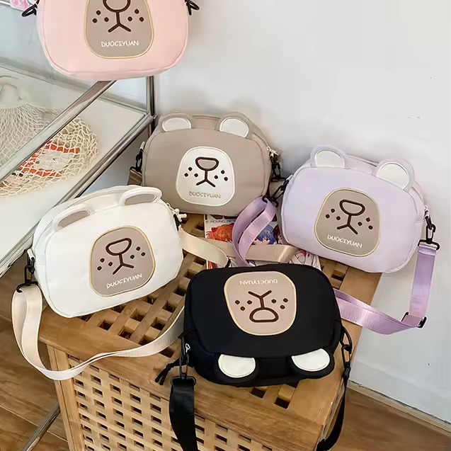 Bear Motif Nylon Crossbody Bag with Phone Pocket product reference image