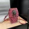 Phone-Style PU Crossbody Bag with Leopard Print & Lion-Head Accent Pink color SKU reference