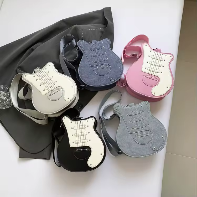 Guitar-Shape PU Crossbody Bag with Wide Strap product reference image