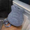 Guitar-Shape PU Crossbody Bag with Wide Strap Dark blue color SKU reference