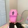 PU Vertical Phone Crossbody Bag with Chain & Bow Detail Pink color SKU reference