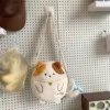 Velour Cat Embroidered Crossbody Bag with Plush Pendant White color SKU reference